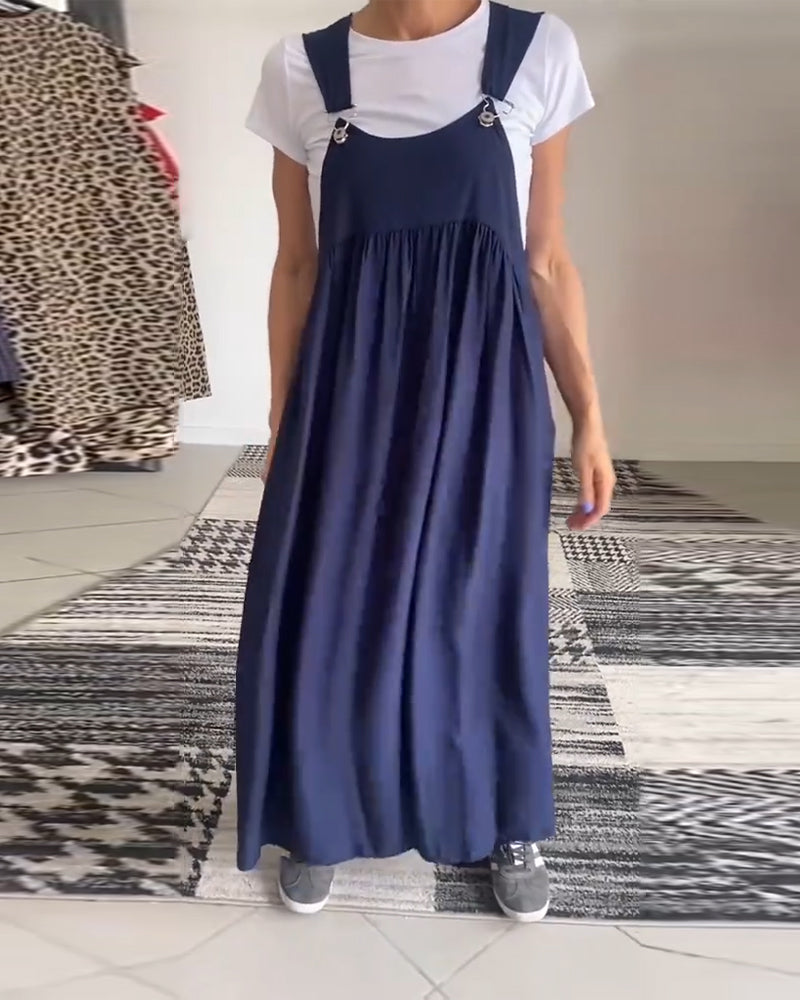 שמלת קז'ואל בצבע אחיד עם רצועות