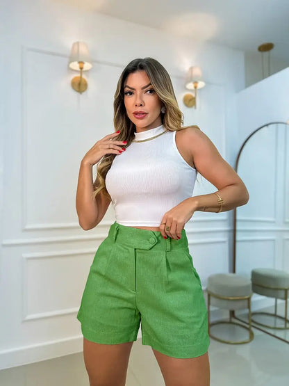 Annora - מכנסיים קצרים בגזרה גבוהה עם כפתורים מעוצבים לנוחות ולסגנון