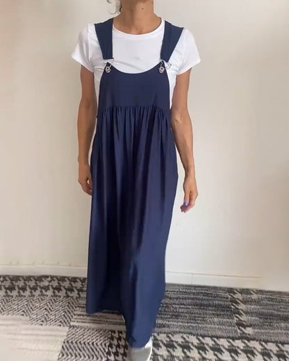 שמלת קז'ואל בצבע אחיד עם רצועות