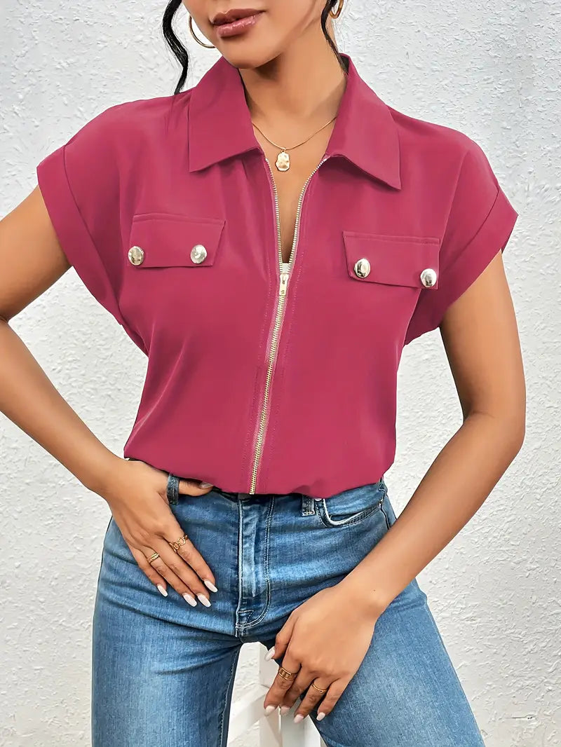 Alfano - חולצת קוקטייל אלגנטית עם שרוולים קצרים ורוכסן בעיצוב ייחודי