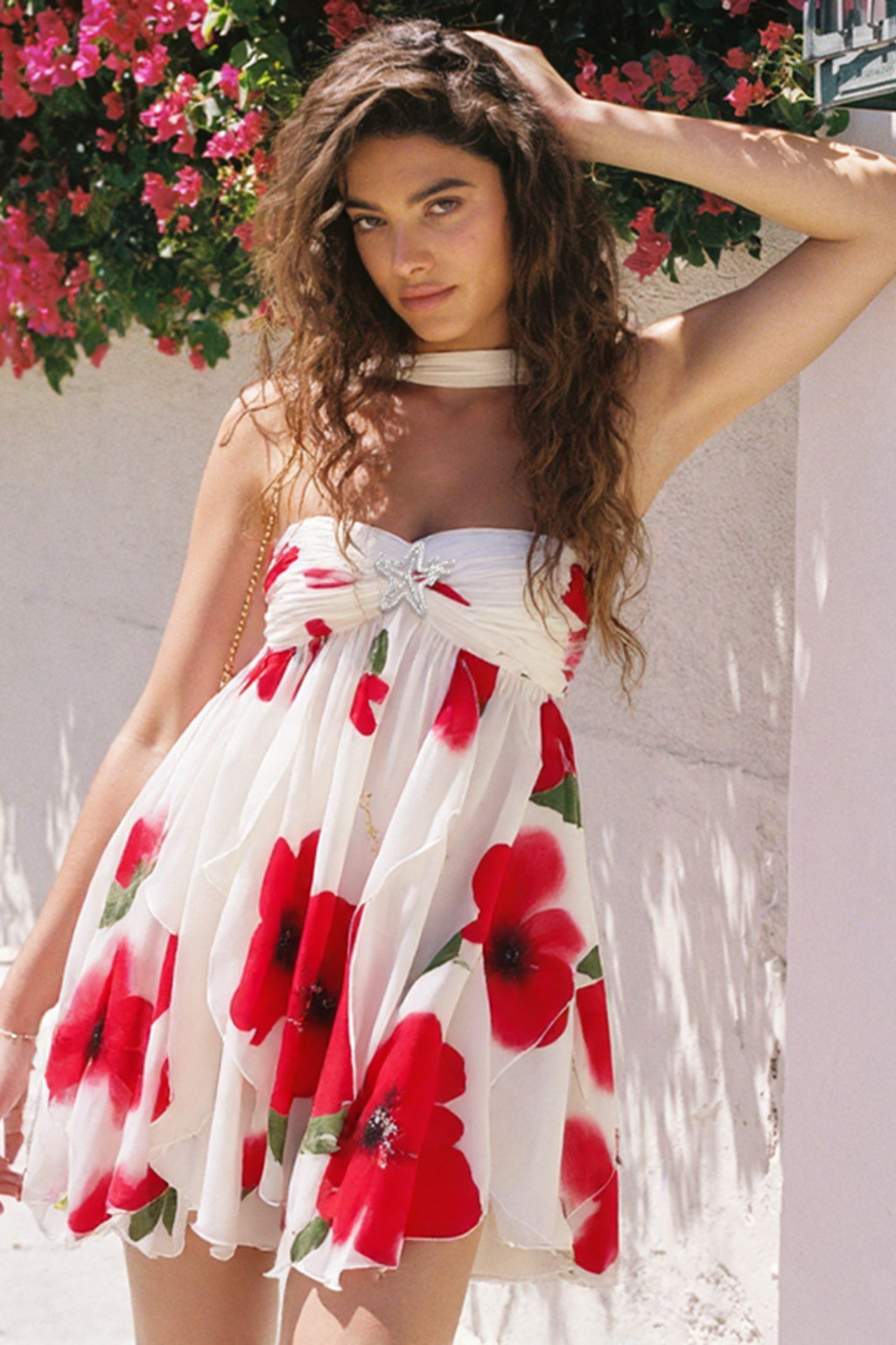 Aonika - שמלת מיני משיפון פרחוני בעיצוב ייחודי ואופנתי