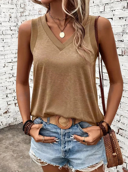 אנאליה - חולצת צווארון V נושמת וללא שרוולים לנוחות מקסימלית
