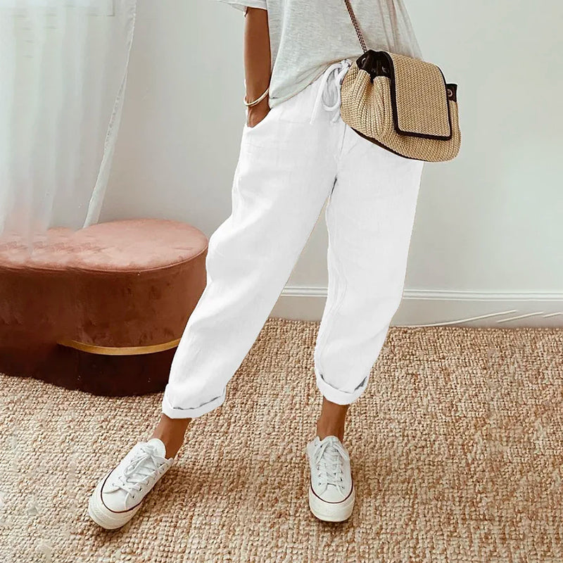 מכנסי נוחות קלילים ונושמים מבד כותנה ולינן לנוחות מקסימלית