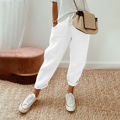 מכנסי נוחות קלילים ונושמים מבד כותנה ולינן לנוחות מקסימלית