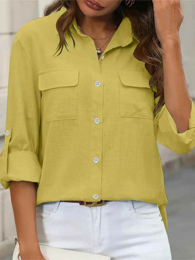 Athena - חולצת כותנה אופנתית עם כיסים קדמיים לעיצוב ייחודי