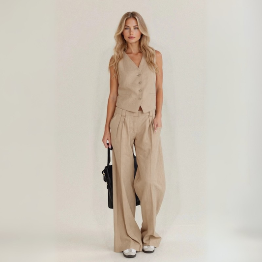 אניטה - חליפה קזואל מלאה מבד פשתן אומנותי למראה אלגנטי ונוח