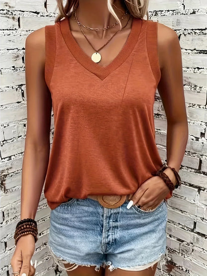 אנאליה - חולצת צווארון V נושמת וללא שרוולים לנוחות מקסימלית