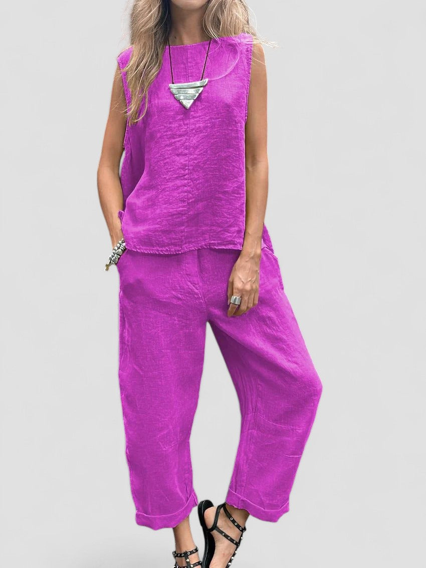 Ailith - טרנדי וחלק עם חולצה ללא שרוולים ומכנסיים נוחים ליום מושלם