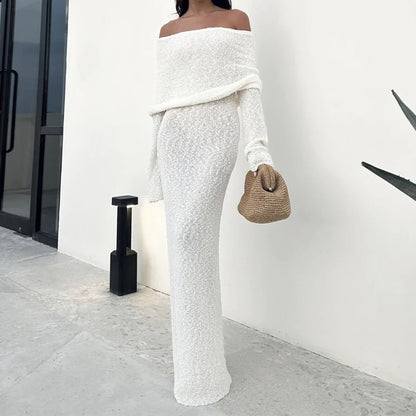 שמלת ערב אלגנטית מחטבת עם כתפיים חשופות