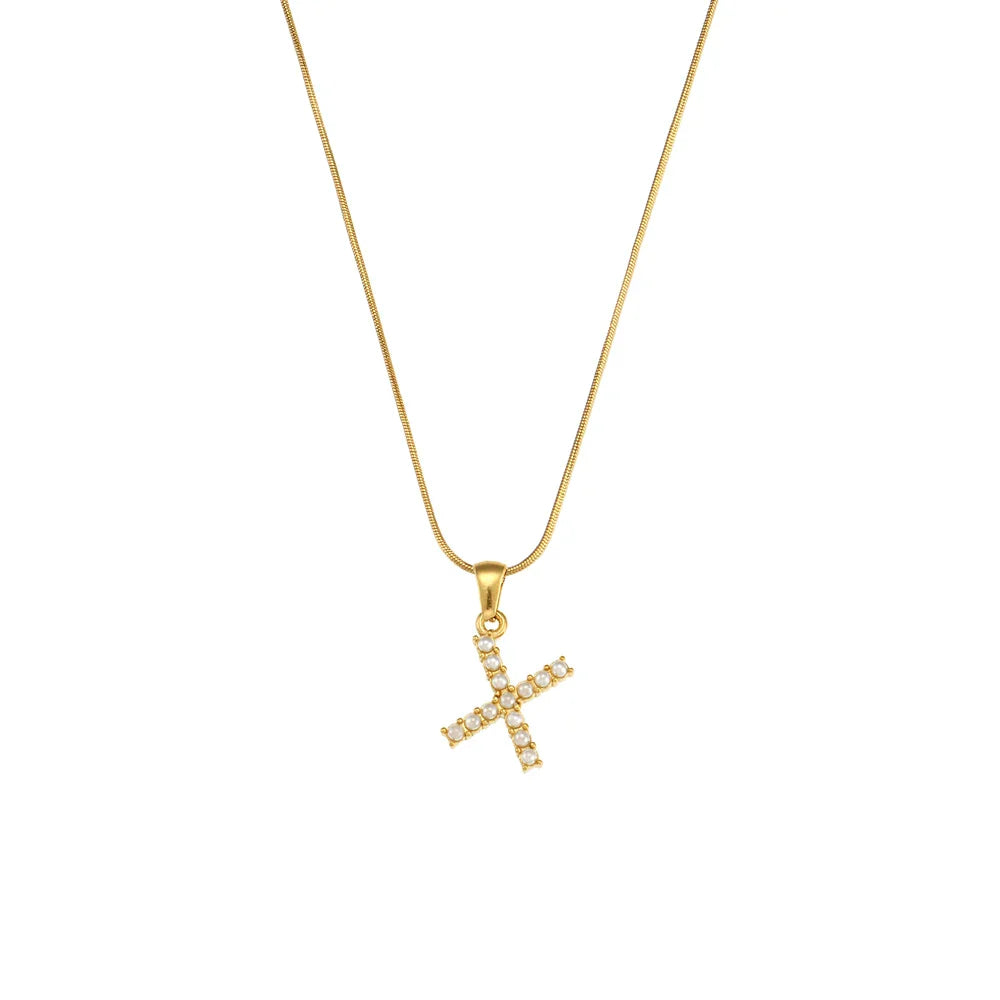 שרשרת אלגנטית עם אותיות וחרוזים טבעיים מצופים בזהב 18 קראט