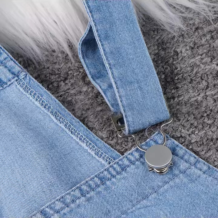 Carly - אוברול ג'ינס קז'ואל אופנתי עם חגורת שרוך במותניים