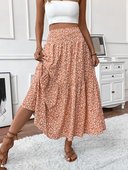 חצאית מקסי פרחונית קלילה עם גומי במותן