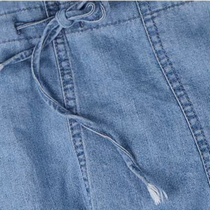 Carly - אוברול ג'ינס קז'ואל אופנתי עם חגורת שרוך במותניים