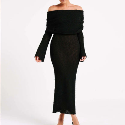 שמלת ערב אלגנטית מחטבת עם כתפיים חשופות