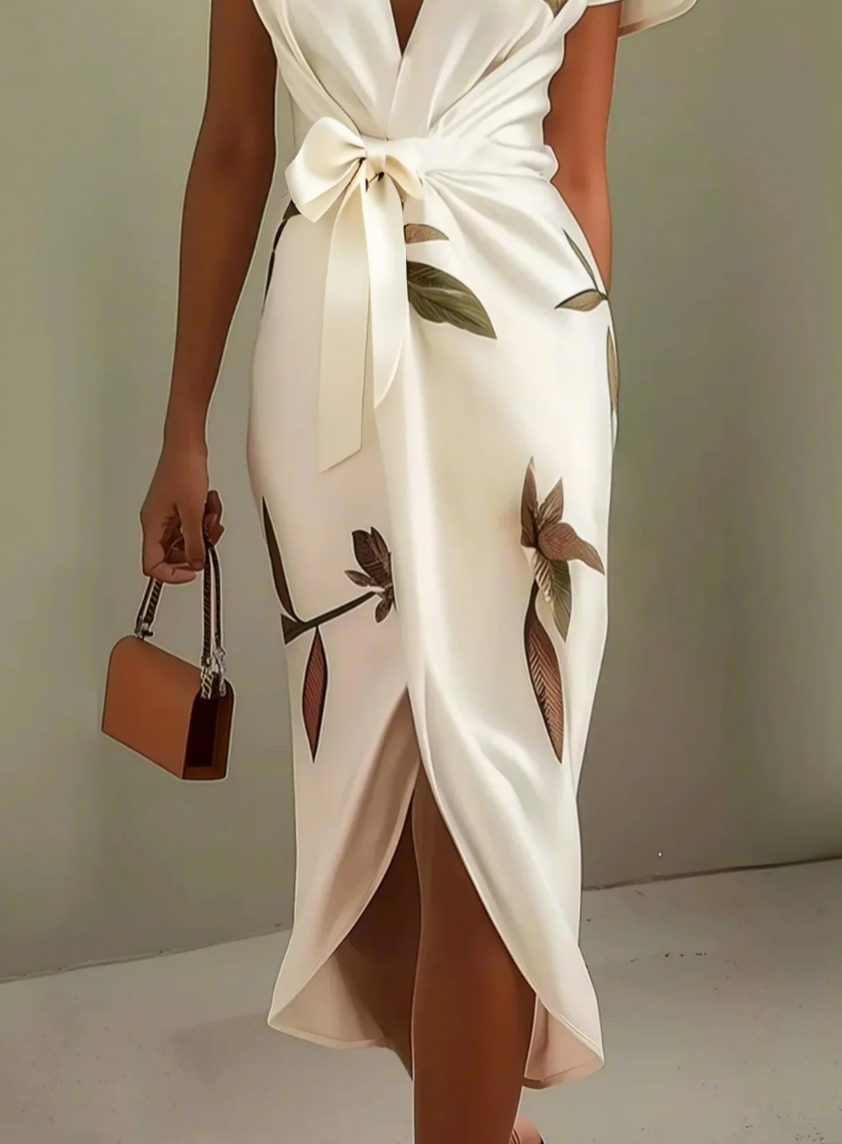 ב Beverly - שמלת סאטן לבנה אלגנטית ויוקרתית