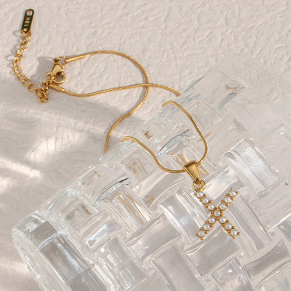 שרשרת אלגנטית עם אותיות וחרוזים טבעיים מצופים בזהב 18 קראט