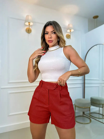 Annora - מכנסיים קצרים בגזרה גבוהה עם כפתורים מעוצבים לנוחות ולסגנון