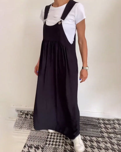 שמלת קז'ואל בצבע אחיד עם רצועות