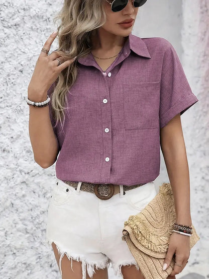 Avina - חולצה אלגנטית עם שרוולים קצרים וכיס לסטייל מושלם