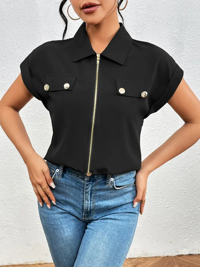 Alfano - חולצת קוקטייל אלגנטית עם שרוולים קצרים ורוכסן בעיצוב ייחודי