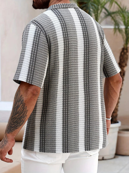 Avram - חולצת פסים קז'ואל אופנתית עם כפתורים לביטחון וסטייל