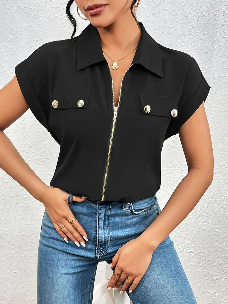 Alfano - חולצת קוקטייל אלגנטית עם שרוולים קצרים ורוכסן בעיצוב ייחודי