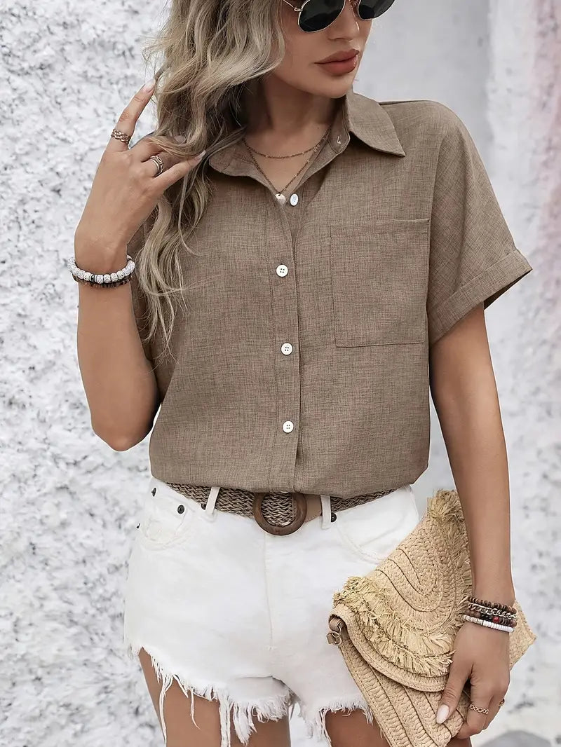 Avina - חולצה אלגנטית עם שרוולים קצרים וכיס לסטייל מושלם