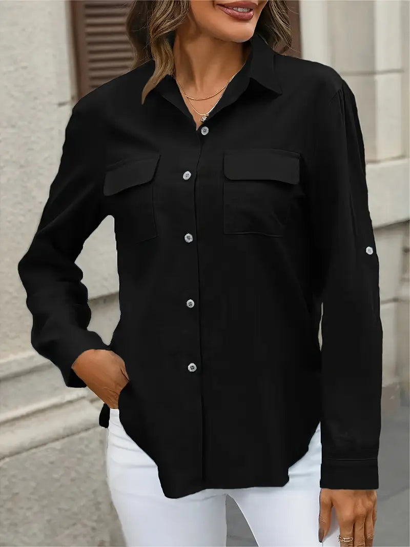 Athena - חולצת כותנה אופנתית עם כיסים קדמיים לעיצוב ייחודי