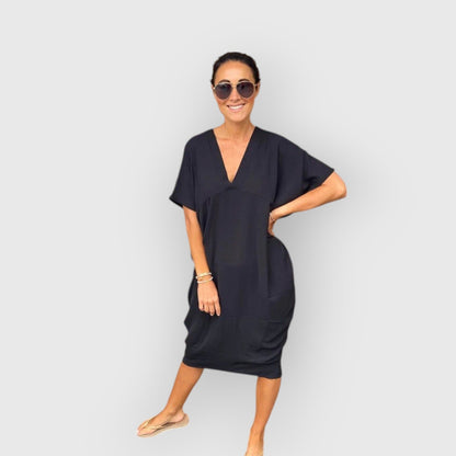 Aveline - שמלת מידי אופנתית עם שרוולים קצרים לנוחות וסטייל