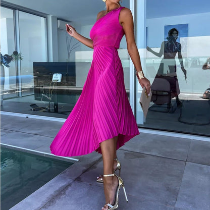 Breena - שמלת מקסי אופנתית עם כתף אחת וקפלים לסטייל בלתי נשכח