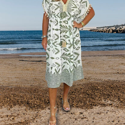 Alyex - שמלת קז'ואל מודפסת עם צווארון ופתח V ייחודי