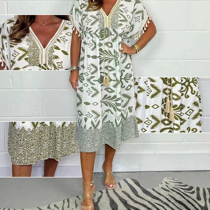 Alyex - שמלת קז'ואל מודפסת עם צווארון ופתח V ייחודי