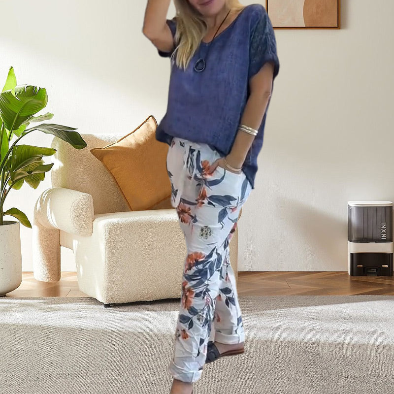 Alura - Stylish Casual Shirt & Floral Printed Pants for a Chic Look