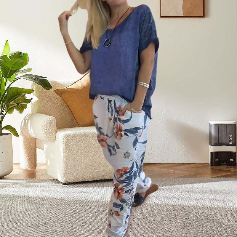 Alura - Stylish Casual Shirt & Floral Printed Pants for a Chic Look