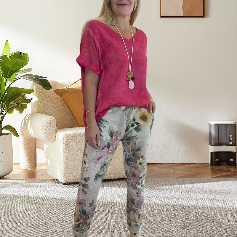 Alura - Stylish Casual Shirt & Floral Printed Pants for a Chic Look