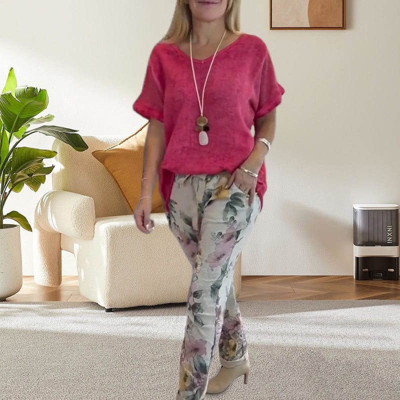 Alura - Stylish Casual Shirt & Floral Printed Pants for a Chic Look