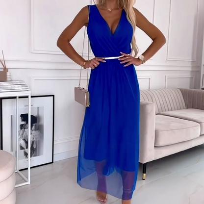 שמלת מקסי אלגנטית בצבע מלכותי