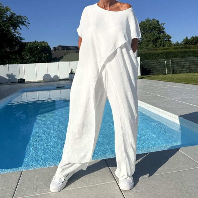 חליפת בוהו לבנה לנשים – לוק יוקרתי בלי להתאמץ