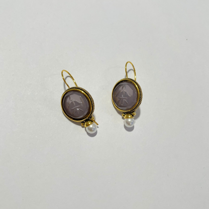 עגילי פנלופה וינטג' עם אבן ירוקה ואבן חן